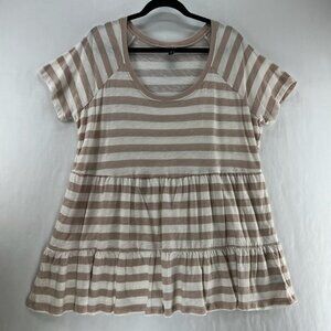 Torrid Babydoll Slub Scoop Neck Tiered Tunic Top Sz 2X Short Sleeve Beige Stripe